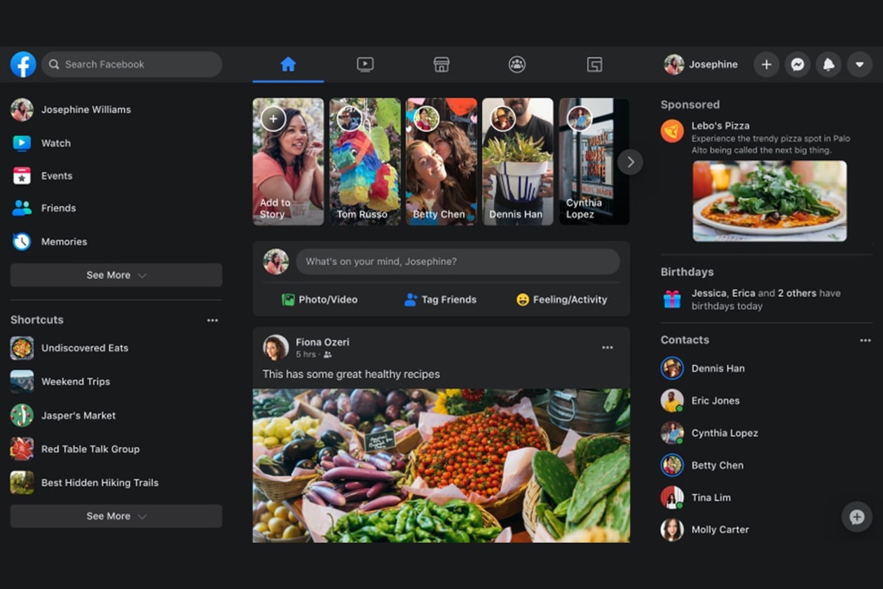 facebook dark mode layout desktop browser update
