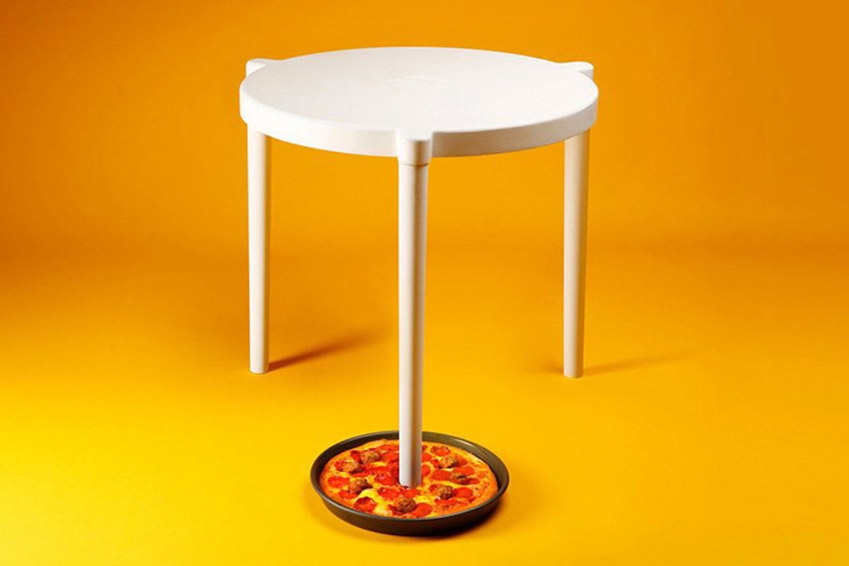 IKEA & pizza hut create a life-size version of the tiny tables that come in pizza boxes