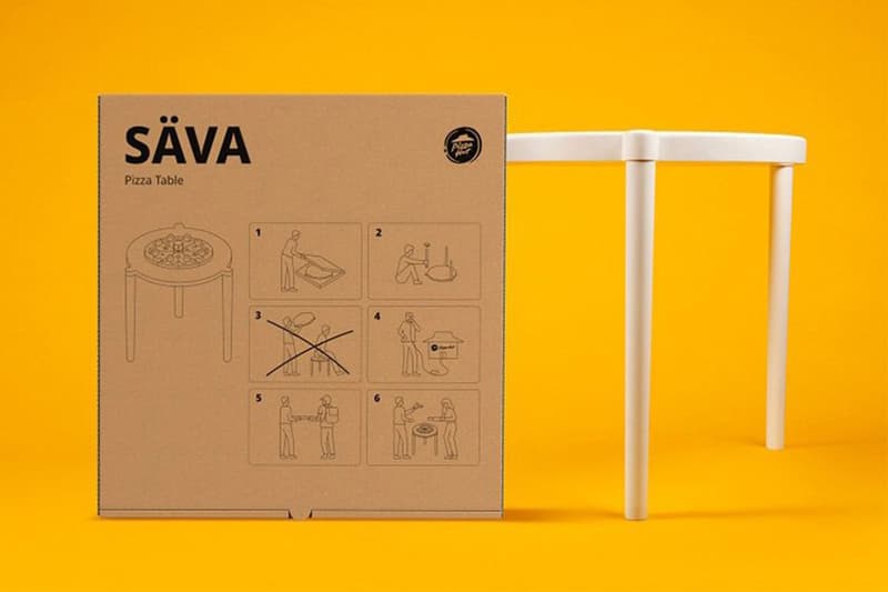 IKEA & pizza hut create a life-size version of the tiny tables that come in pizza boxes