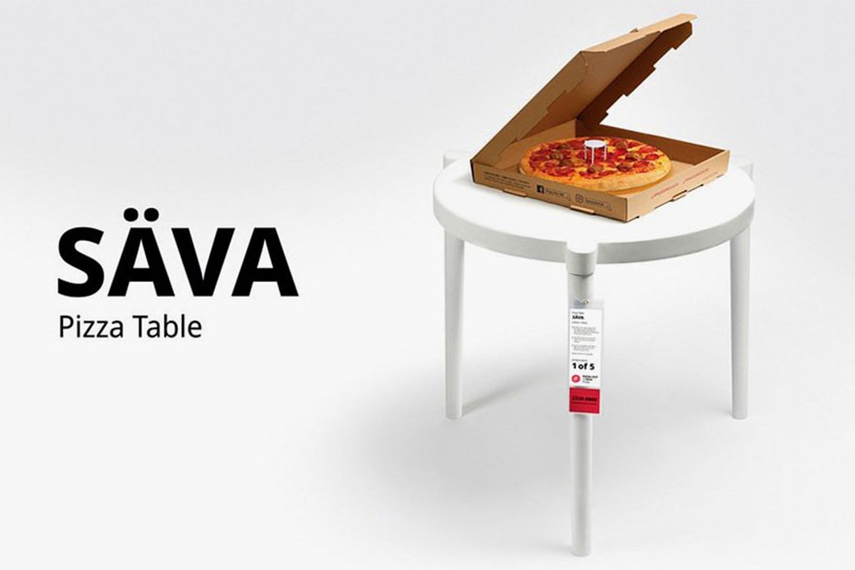 IKEA & pizza hut create a life-size version of the tiny tables that come in pizza boxes
