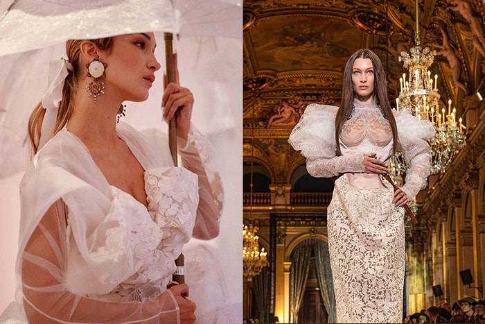 #PFW：Bella Hadid 化身復古公主，壓軸穿上 Vivienne Westwood 蕾絲透視婚紗！