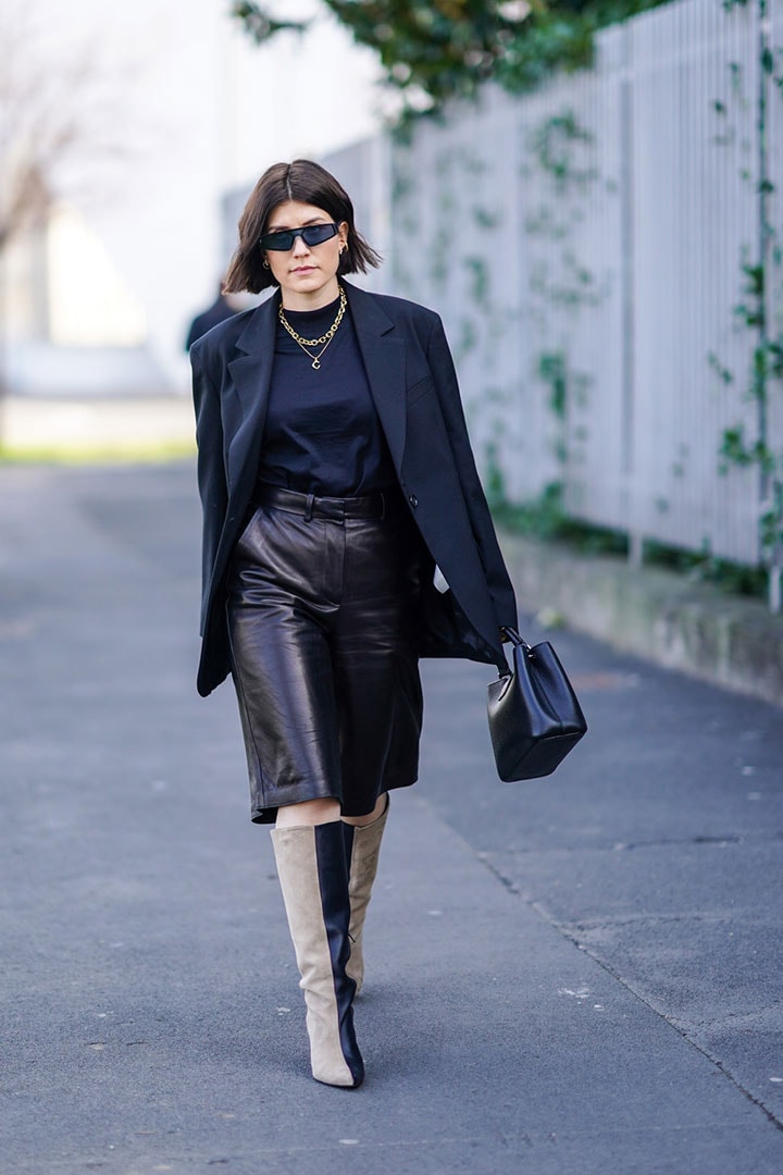 black leather suit street style