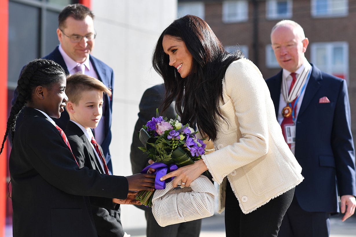 Meghan, Duchess of Sussex visits the the Robert Clack Upper School in Dagenham to attend a special assembly ahead of International Women’s Day (IWD) held on Sunday 8th March, on March 6, 2020 in London, England.