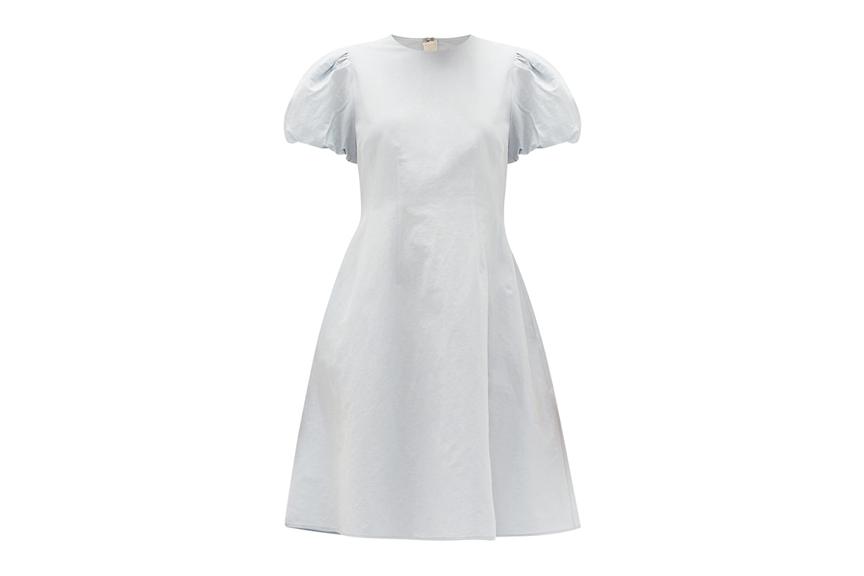 Puffed-sleeve Cotton-blend Dress