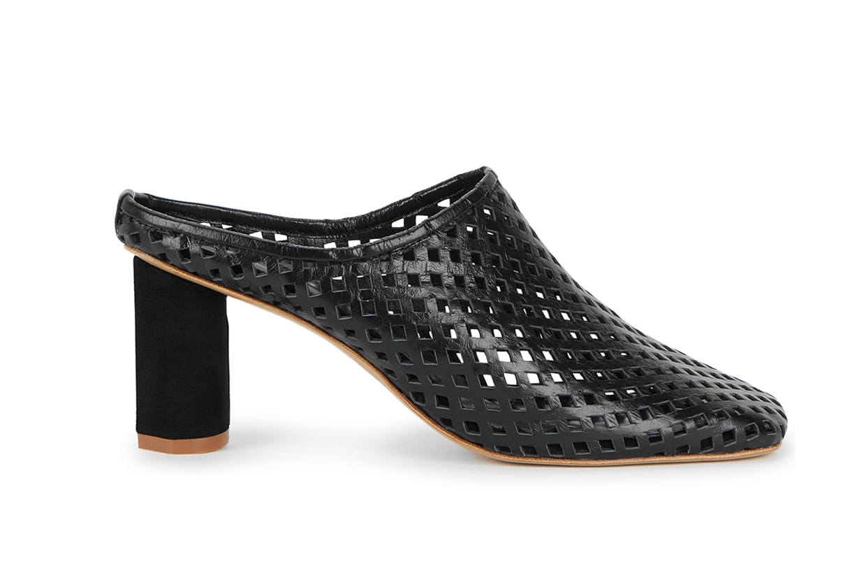 75 black cut-out leather mules