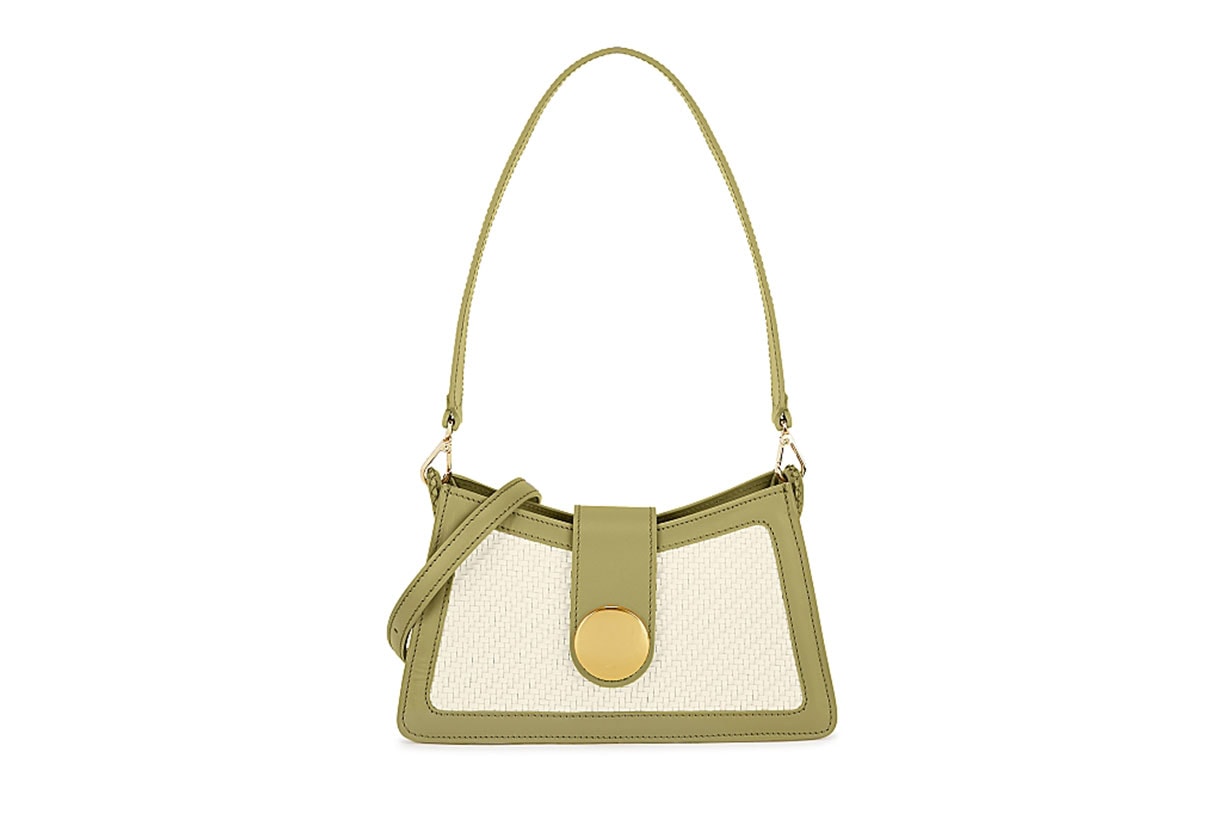 Baguette olive leather cross-body bag