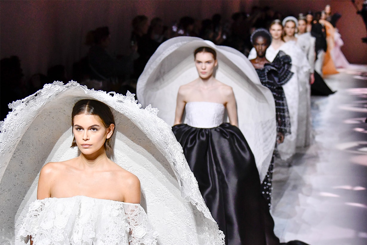 Kaia Gerber walks the runway during the Givenchy Haute Couture Spring/Summer 2020 fashion show as part of Paris Fashion Week on January 21, 2020 in Paris, France.