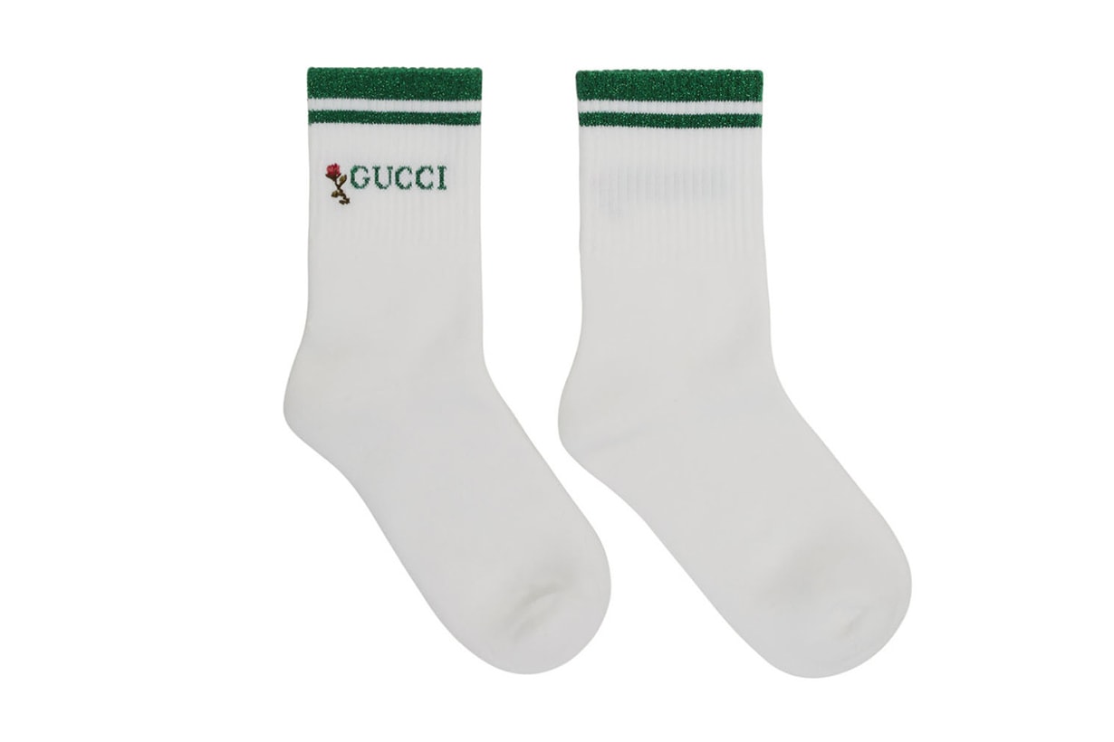 Gucci White & Green Shiny Pong Socks