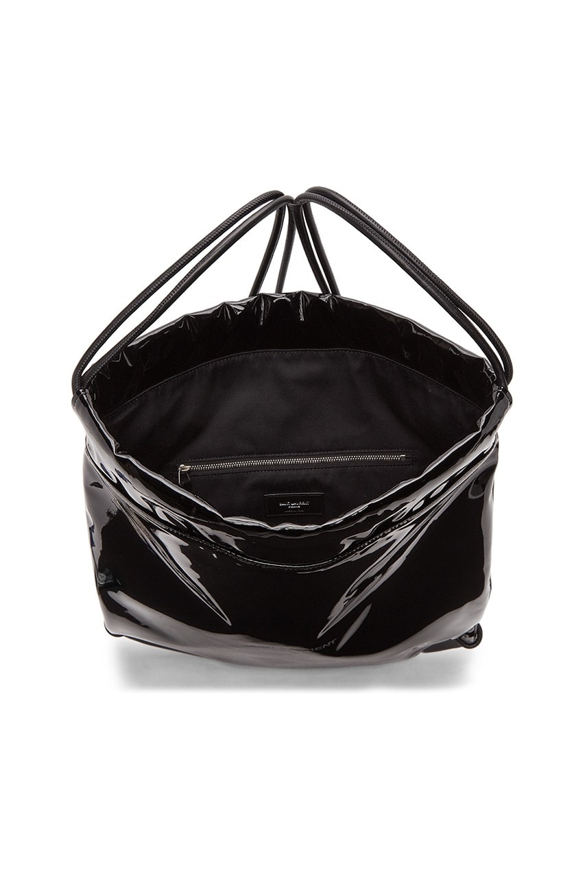 saint laurent black patent leather lambskin teddy backpack drawstring Anthony vaccarello handbags