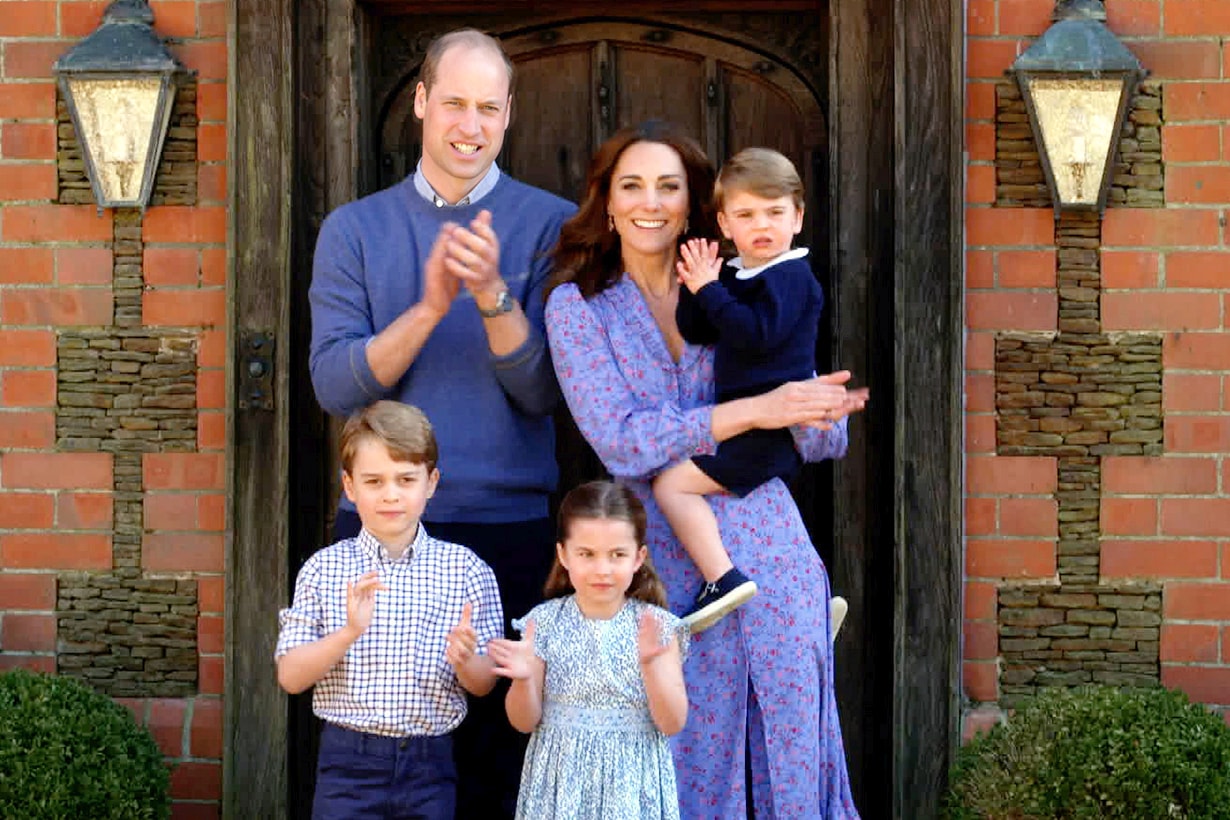 Kate Middleton Prince William Prince George Princess Charlotte Prince Louis Clap for Our Carers Covid-19 Coronavirus Wuhan Pneumonia ASOS Ghost Anouk crepe midi dress with western collar detail British Royal Family Celebrities Styles