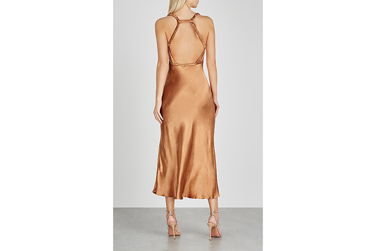 Lana caramel satin midi dress