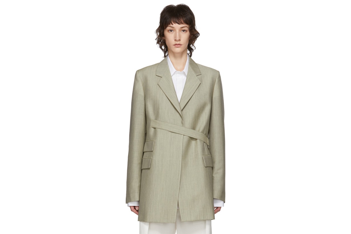 Maison Margiela Green Mélange Mohair & Wool Wrap Blazer