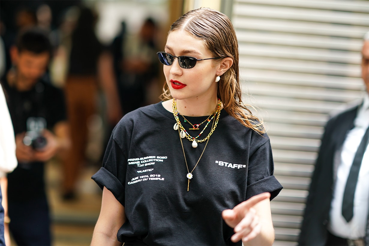 Gigi Hadid is seen, outside Off-White, during Paris Fashion Week - Menswear Spring/Summer 2020, on June 19, 2019 in Paris, France.