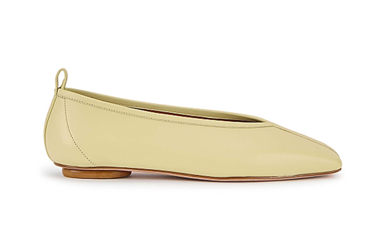 Pale yellow leather flats