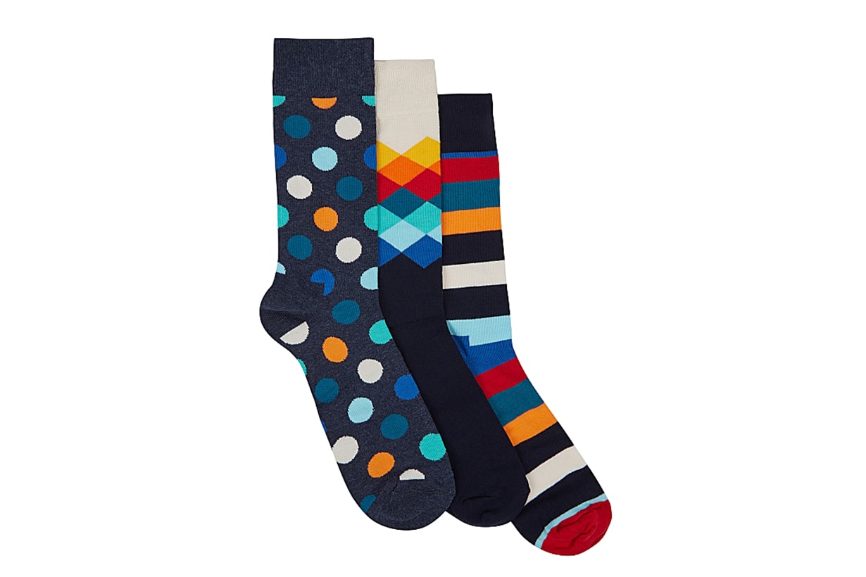 Pattern-intarsia cotton-blend socks gift set