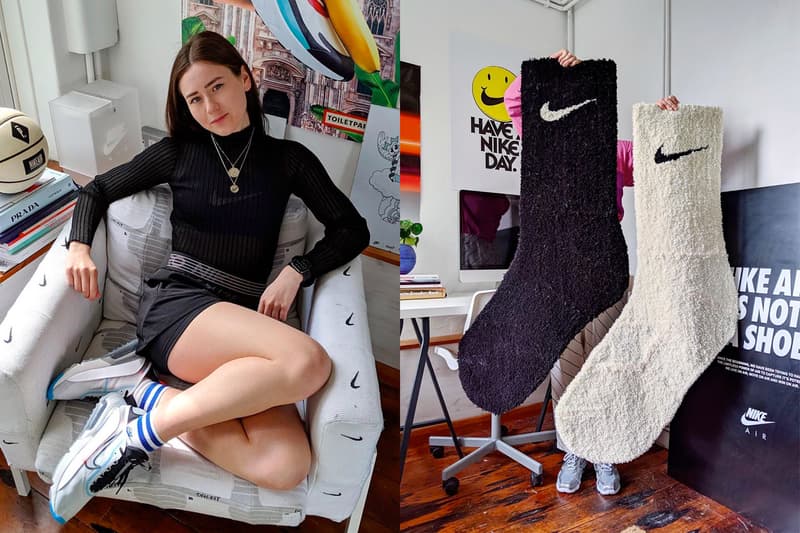 nike swoosh logo miniswoosh huge rug socks Alexandra Hackett stay home