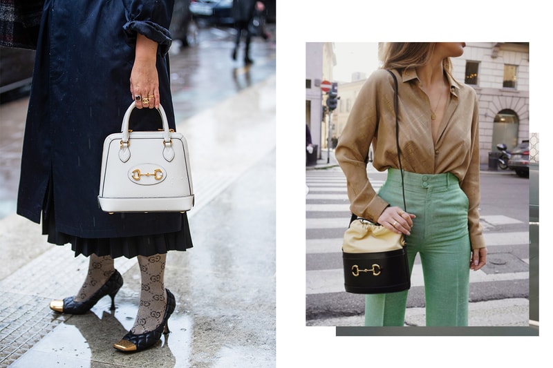 Janka Polliani is seen wearing navy trench coat, Gucci tights, bag outside Emilia Wickstead during London Fashion Week February 2020 on February 16, 2020 in London, England.