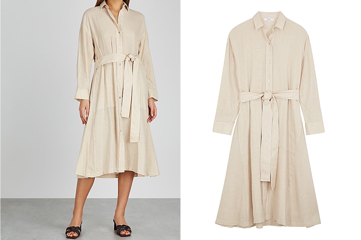 VINCE Cream brushed cotton-blend shirt dress