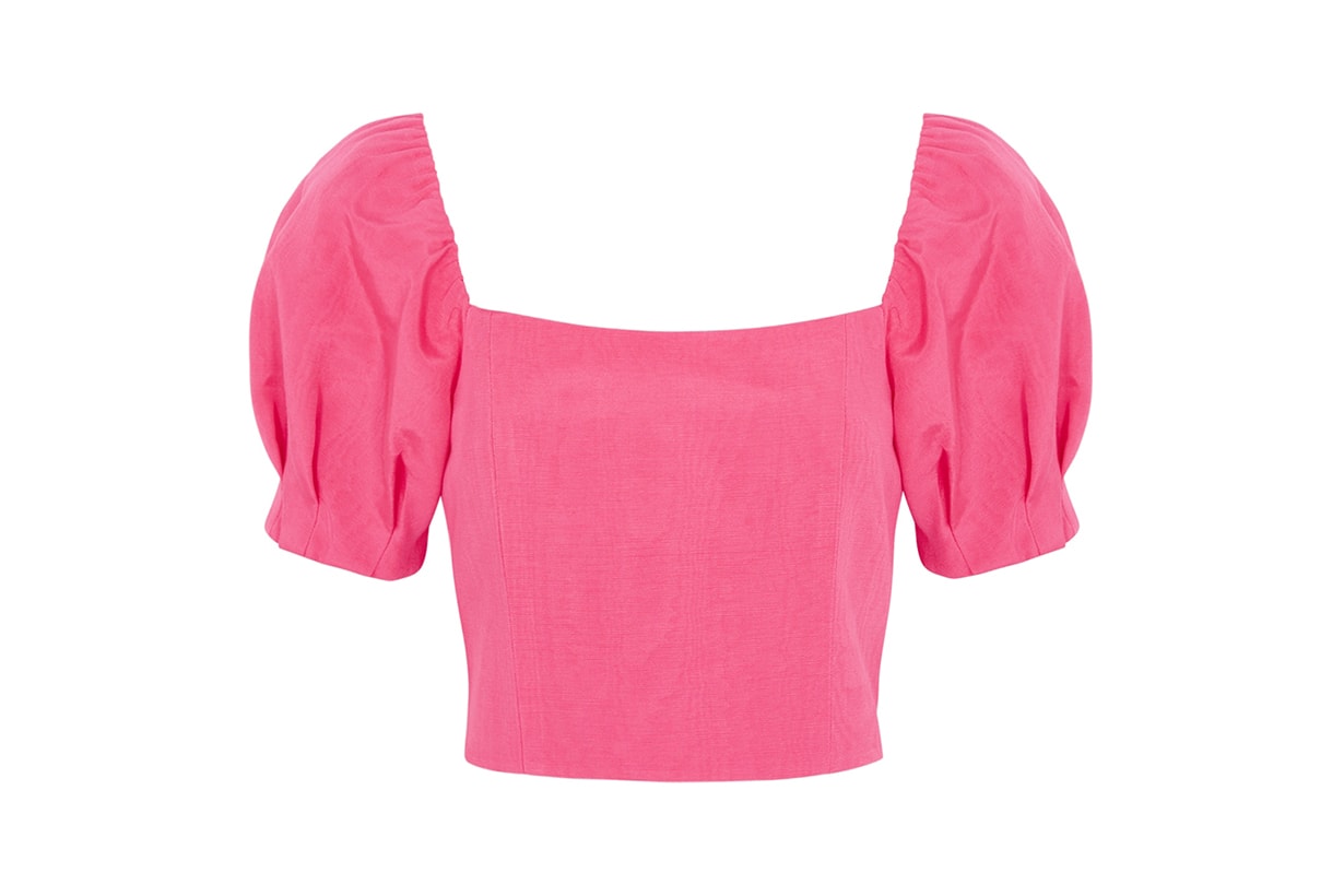 ALICE + OLIVIA Joslyn pink puff-sleeve satin-twill top