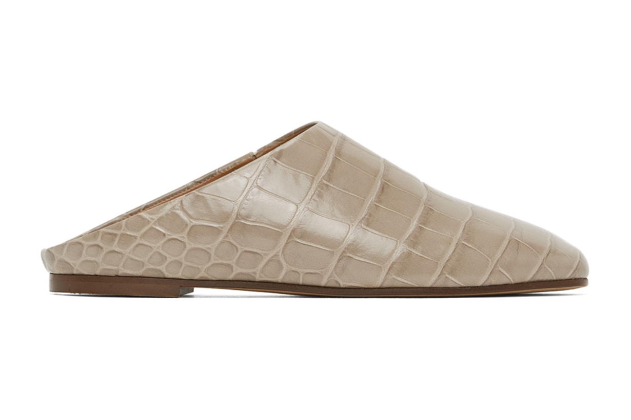 Taupe Croc-Embossed Glider Slippers