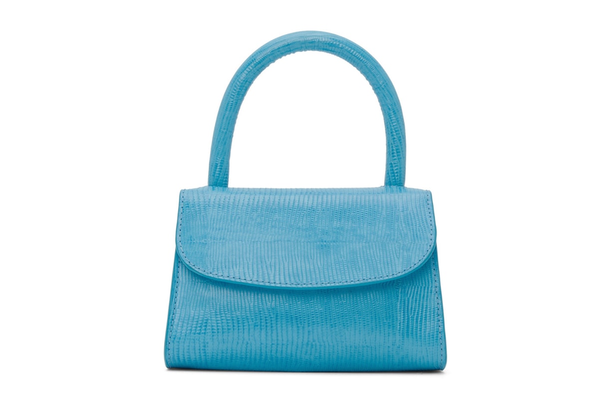 BY FAR Blue Lizard Mini Top Handle Bag