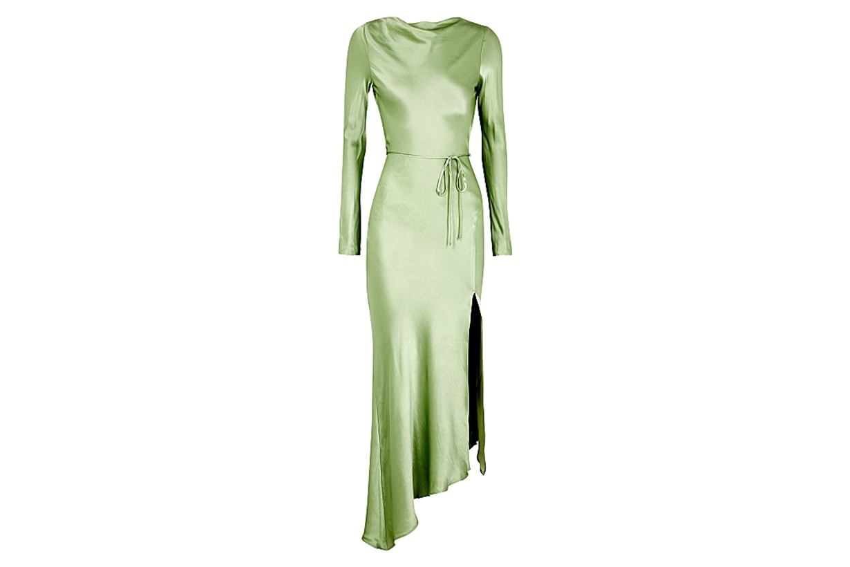 Crest light green satin midi dress