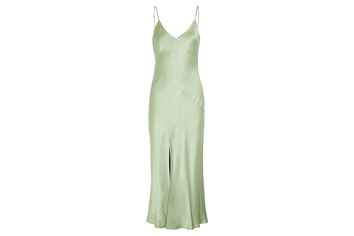 Crest light green satin midi dress