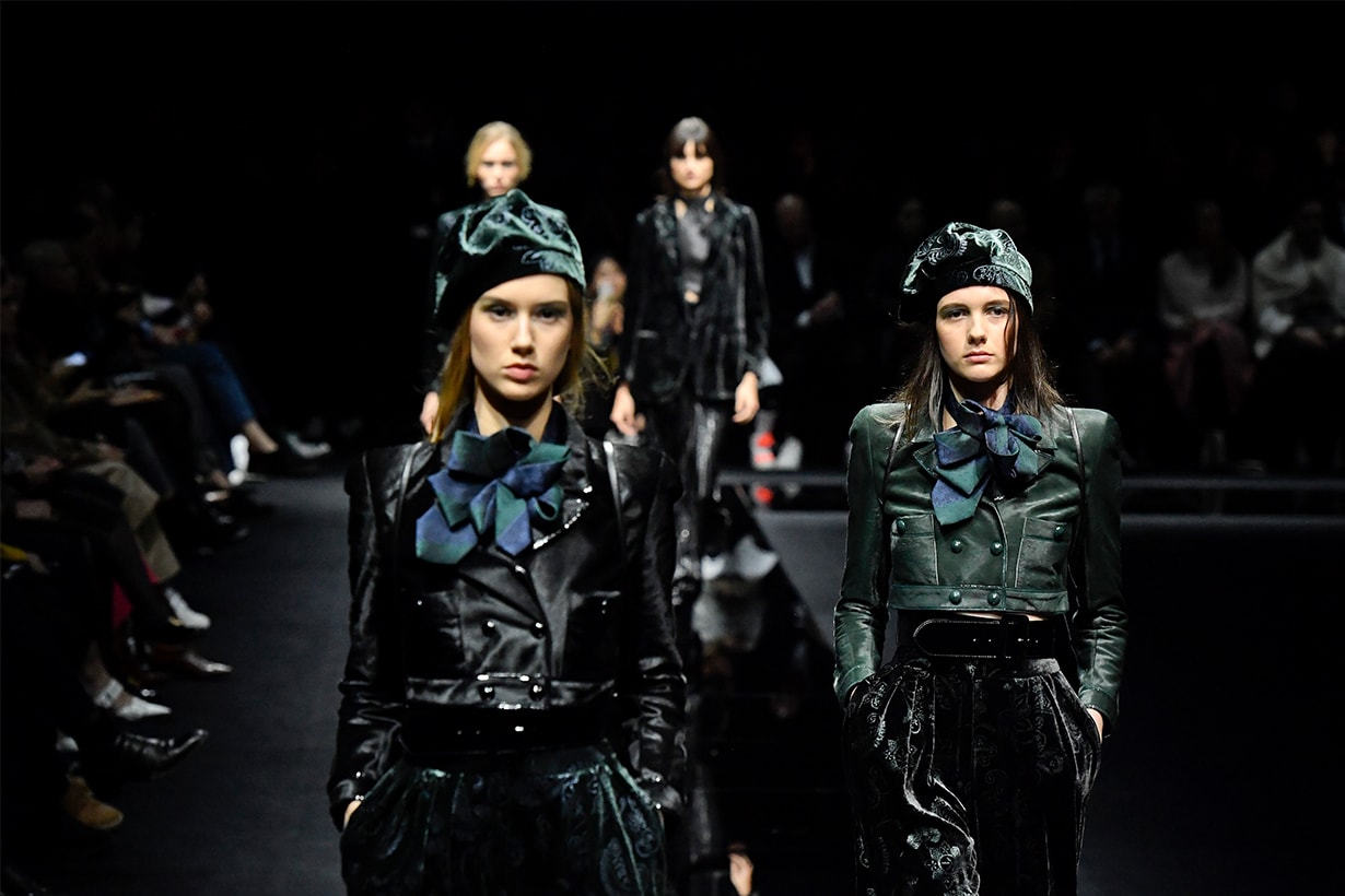 A model walks the runway during the Emporio Armani Ready to Wear Fall/Winter 2020-2021 fashion show as part of Milan Fashion Week on February 21, 2020 in Milan, Italy.