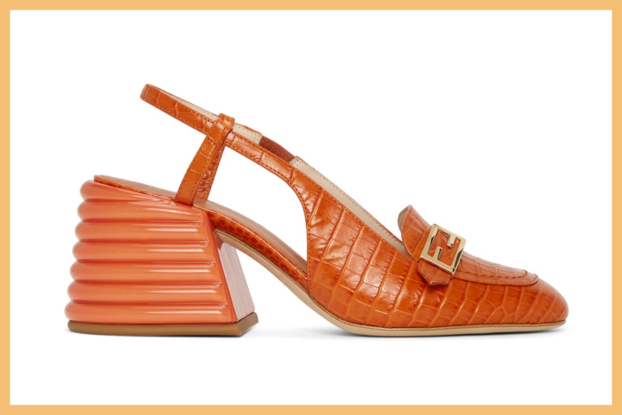 Fendi Orange Croc Slingback Heels