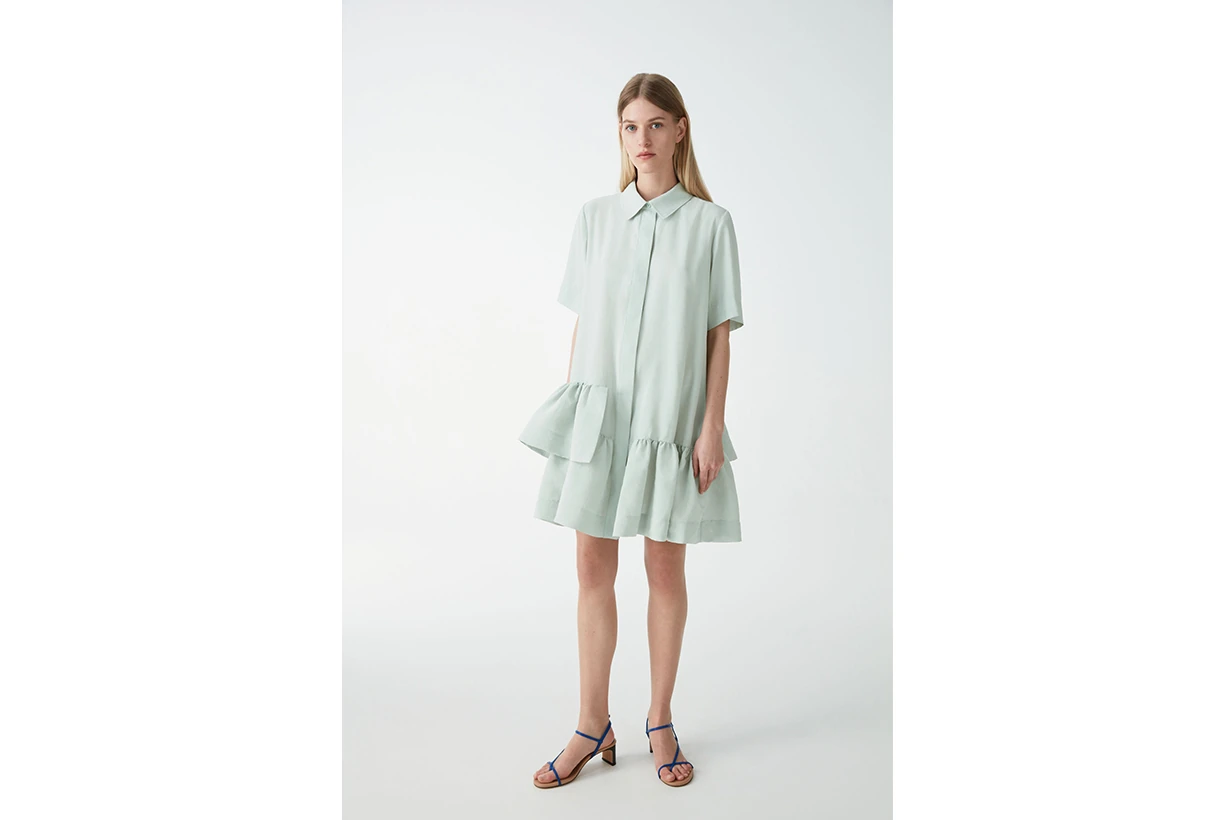 FRILLED SHORT-SLEEVED SHIRT DRESS