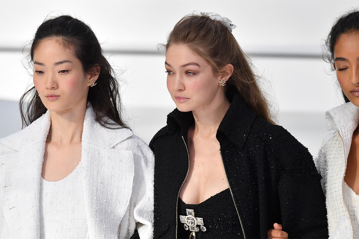 Gigi Hadid and models walk the runway during the Chanel as part of the Paris Fashion Week Womenswear Fall/Winter 2020/2021 on March 03, 2020 in Paris, France.