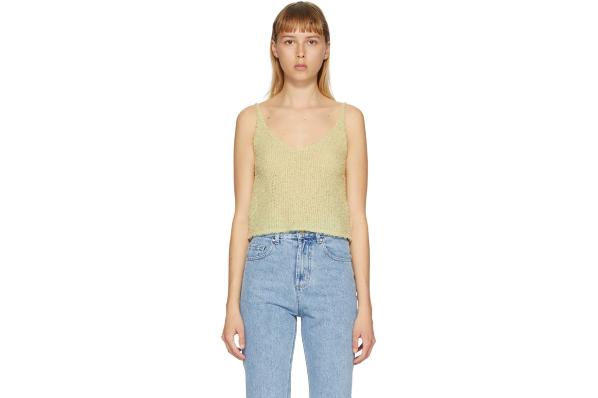 Green Knit Paper Yarn Slip Camisole