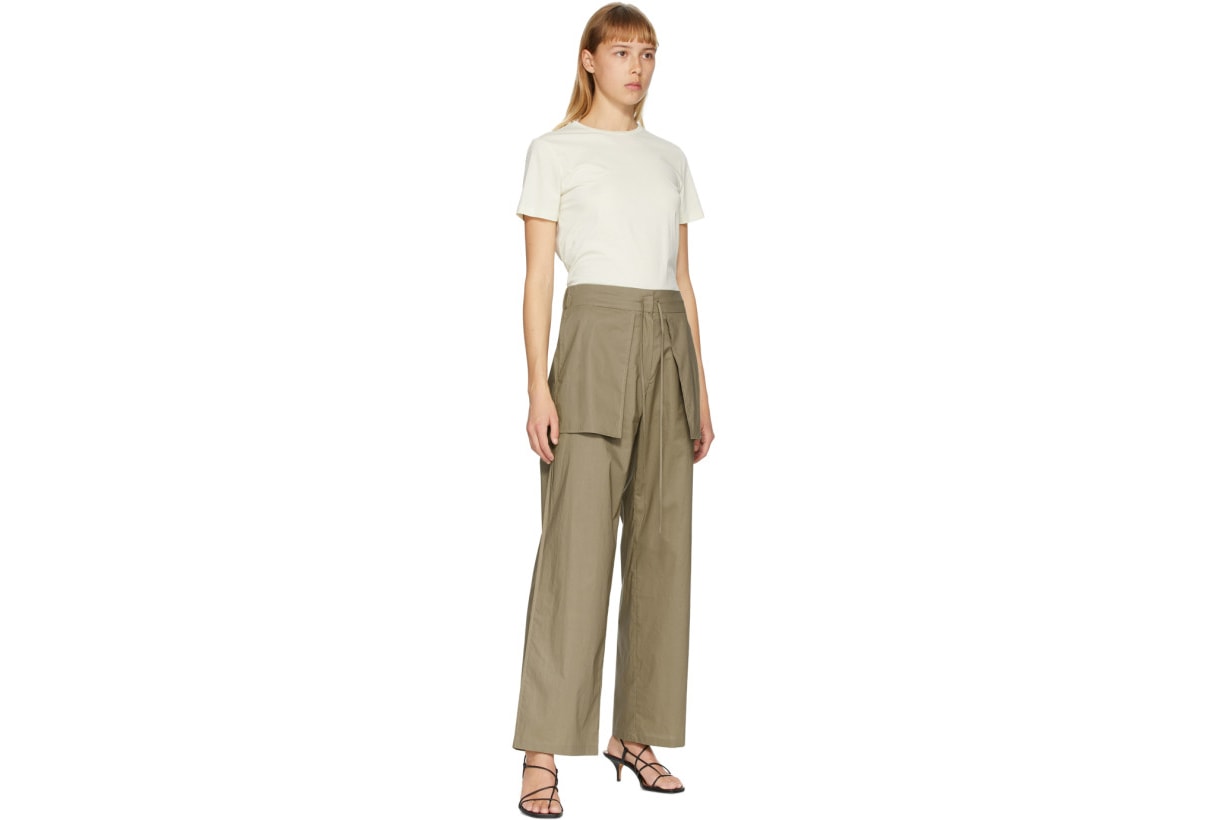 Khaki Reverse Wide-Leg Trousers