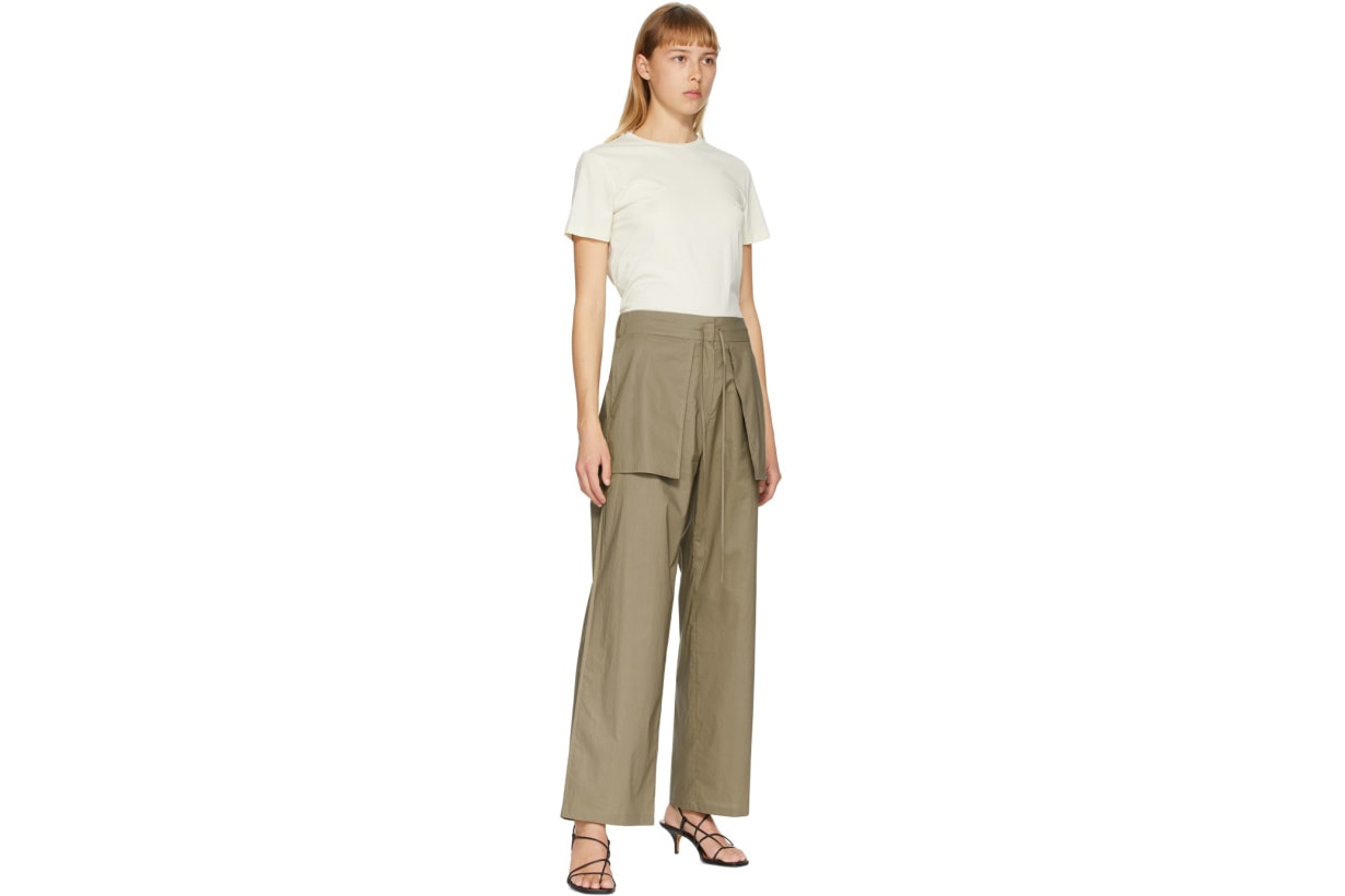 Khaki Reverse Wide-Leg Trousers
