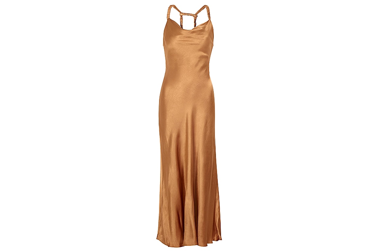 Lana caramel satin midi dress