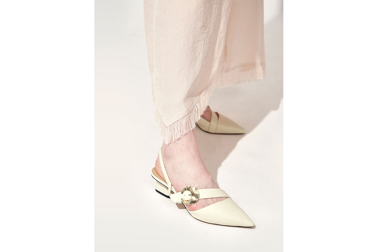 Leather Hammered Buckle Slingback Pumps