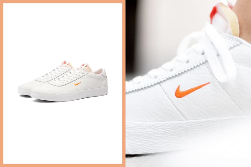 nike sb swoosh logo sneakers white leather orange