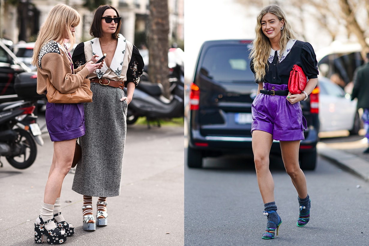 Jeanette Madsen and Geraldine Boublil are seen outside the Miu Miu show during Paris Fashion Week: AW20 on March 03, 2020 in Paris, France. 