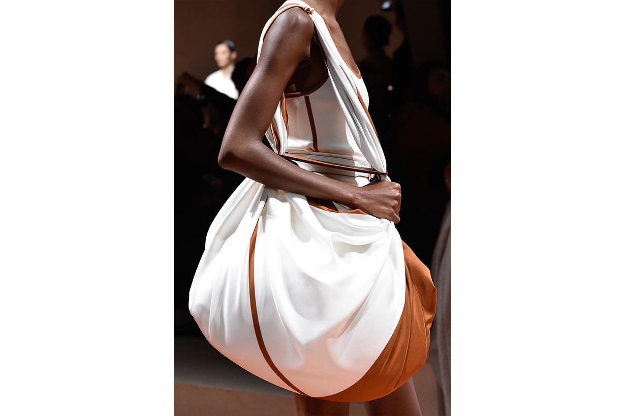 A model, bag detail, walks the runway during the Hermes Womenswear Spring/Summer 2020 show as part of Paris Fashion Week on September 28, 2019 in Paris, France.