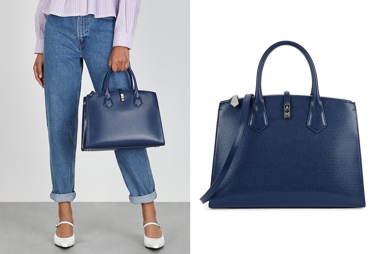 VIVIENNE WESTWOOD Sofia navy leather top handle bag