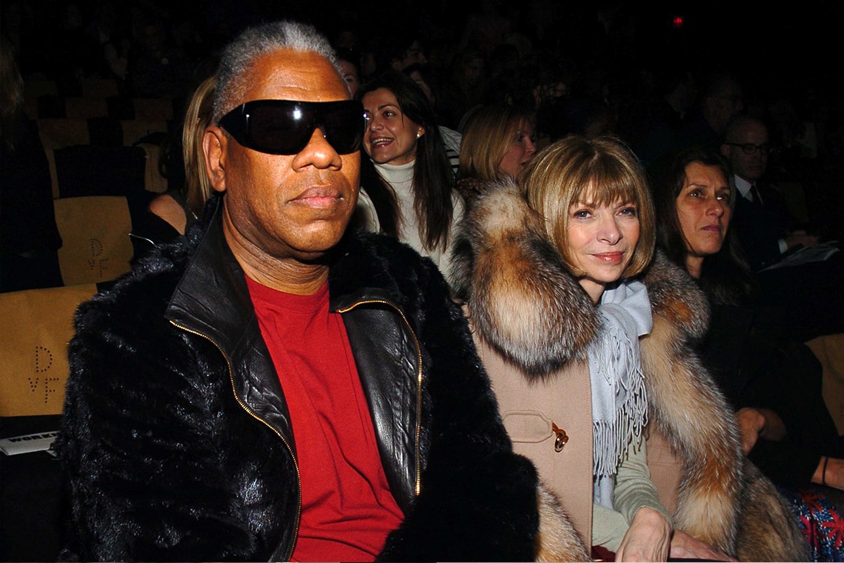 André Leon Talley and Anna Wintour attend Diane von Furstenberg Fall 2006 Fashion Show Front Row at The Tent at Bryant Park on February 5, 2006 in New York.