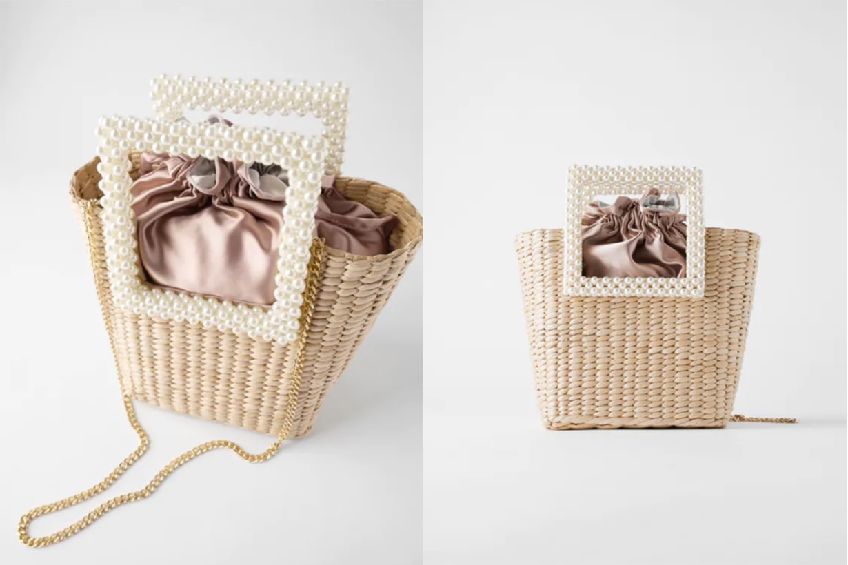 BASKET BAG WITH FAUX PEARL HANDLES