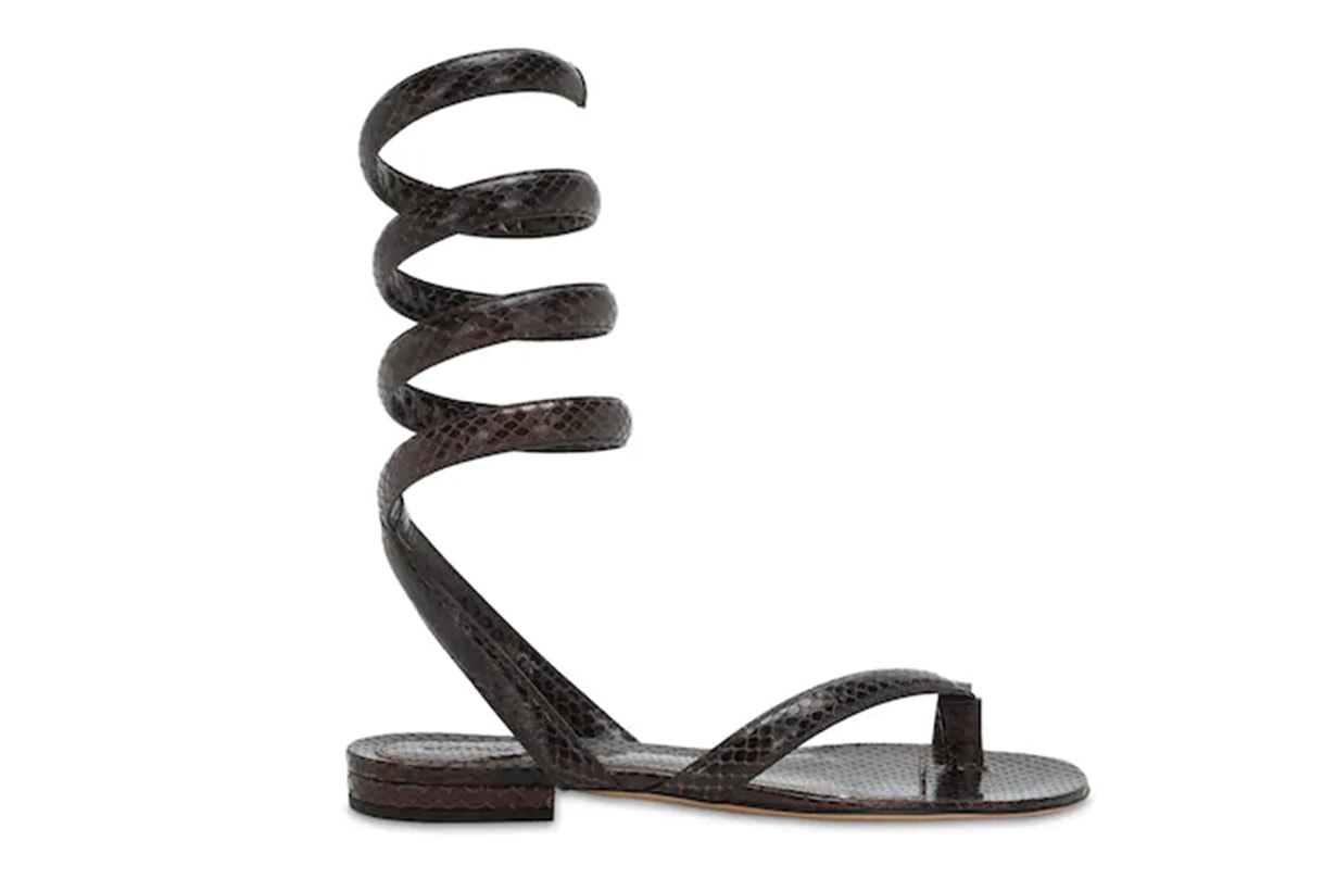 BOTTEGA VENETA 10MM PYTHON PRINTED LEATHER THONG FLATS