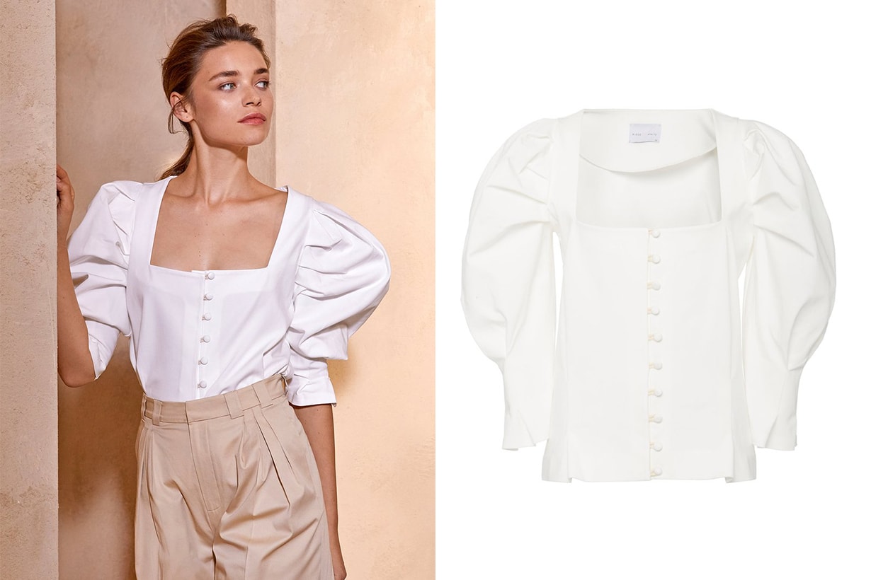 Piece of White Bridgette Puff-Sleeve Button-Detailed Shirt