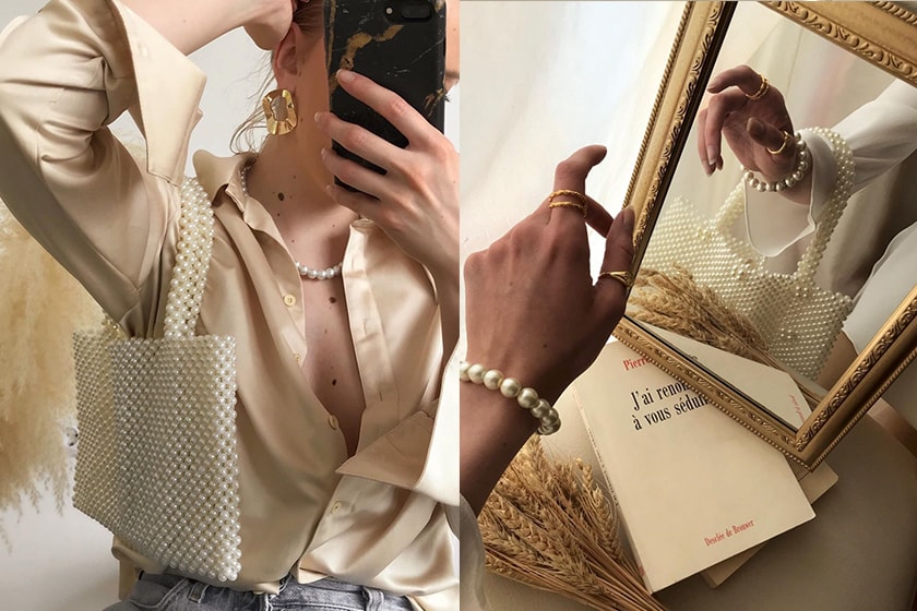 Mango beaded bag pearl handbags shopping