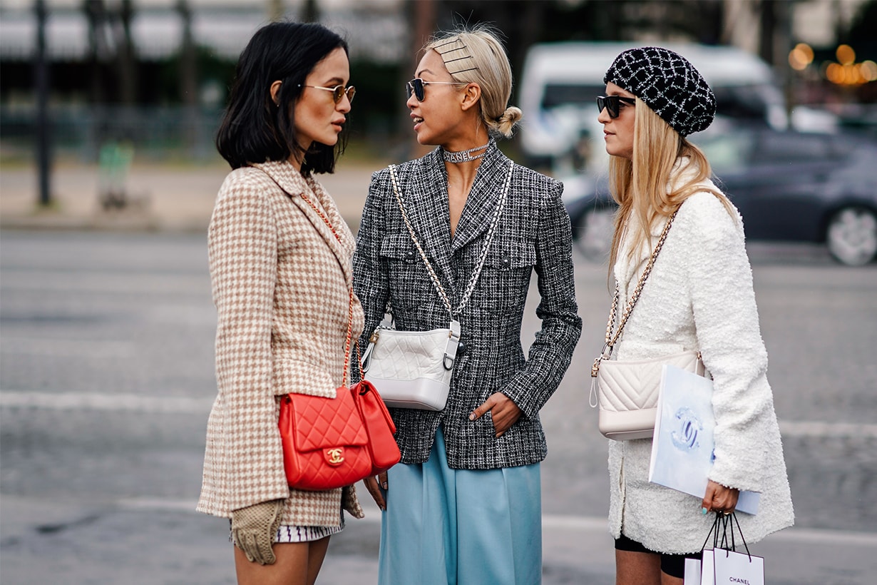 Anna Rosa Vitiello, Vanessa Hong and Charlotte Groeneveld are seen, outside Chanel, during Paris Fashion Week Womenswear Fall/Winter 2019/2020, on March 05, 2019 in Paris, France.