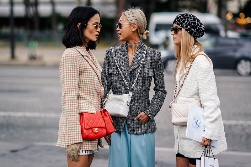 Anna Rosa Vitiello, Vanessa Hong and Charlotte Groeneveld are seen, outside Chanel, during Paris Fashion Week Womenswear Fall/Winter 2019/2020, on March 05, 2019 in Paris, France.