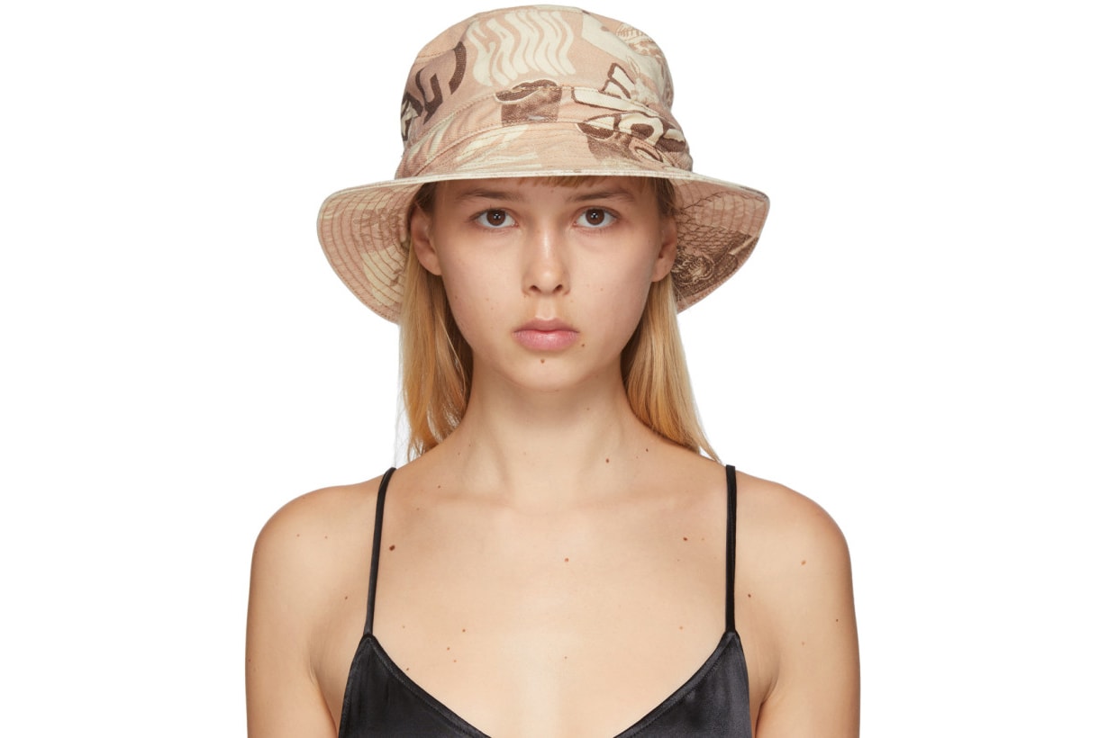 GANNI Tan Denim Printed Bucket Hat