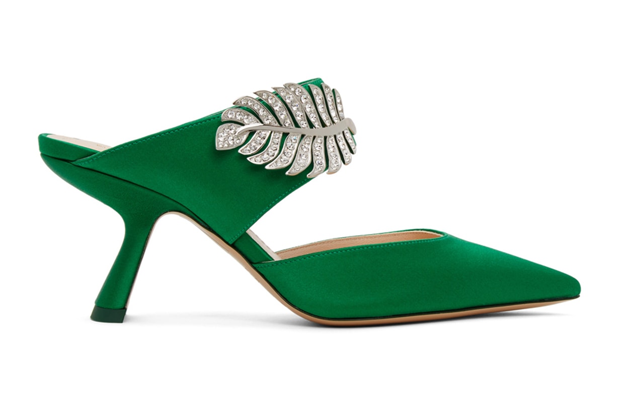 Green Satin Monstera Mules
