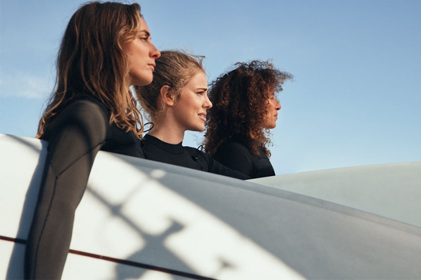 HnM crossover Women + Waves swimsuit wakesurfing and wakeboarding